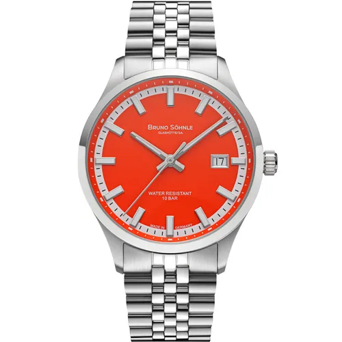 Bruno Söhnle Glashütte - Herrenuhr TURIN AUTOMATIK - Bright Red - Elegante Herrenuhr mit mechanischem Automatikwerk, Datumsanzeige und Saphirglas. Wasserdicht bis 100 m und mit hochwertigem Edelstahlarmband. Perfekt für stilbewusste Männer.