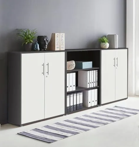 Schrankwand TABOR 9 Büroregal Aktenschrank Büroschrank abschließbar in diversen Farbvarianten (anthrazit/weiß matt, 4-türig)