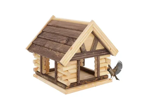 MAZUR Futterstation Vogelfutterhaus aus Naturholz - Wetterfestes Vogelhaus für Wildvögel im Garten, robustes Naturholz und ideal für die Fütterung von Vögeln.