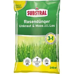 SUBSTRAL Unkraut & Moos bleibt chancenLOS Rasendünger 7,2 kg - Garten- und Grünflächenpflege: Effektiver Rasendünger gegen Unkraut und Moos, ideal für bis zu 240 m² Rasenfläche, sorgt für kräftiges und dichtes Wachstum.