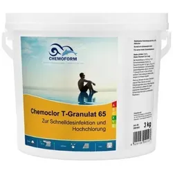 Chemoform Chemoclor T-Granulat 65 - 3 kg Chlorgranulat - Wasserpflegeprodukte für Schwimmbäder, Teiche und Whirlpools. Schnelllösliches Chlorgranulat für eine effektive Wasserdesinfektion und optimale Hygiene.