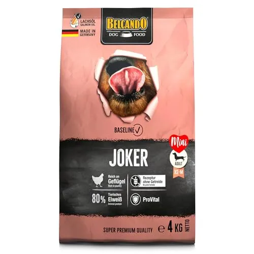 Belcando Joker GF Mini Trockenfutter 4 kg - Getreidefrei für kleine Rassen - Hundefutter für Rassen XS-M, getreidefrei und mit hochwertigem Geflügel als Hauptzutat. Ideal für erwachsene Hunde, hergestellt in Deutschland.
