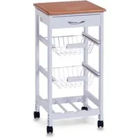 Zeller 13773 Küchenrollwagen - Bewegliche Kücheninseln mit 1 ausziehbarer Schublade, 2 Drahtkörben und Platz für 3 Flaschen, ideal für die flexible Nutzung in jeder Küche.