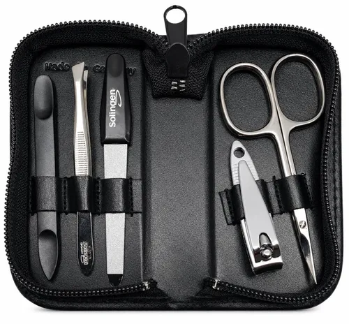 EloModa Maniküre-Kosmetik-Etui 5-tlg Maniküre-Set aus Echtleder – Made in Germany, Solingen Instrume, 5 tlg., Made in Germany