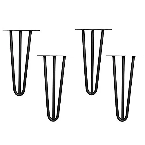 Melko 4 Stück Hairpin Legs Haarnadel Tischbeine aus 12mm Stahl Tischfuß inkl. Bodenschoner | Höhe 36 cm, 3 Streben, Schwarz