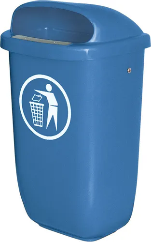 Robuster Abfallbehälter 50 Liter blau nach DIN 30713 - Mülltonnen für den Außenbereich, wetterfest und UV-stabilisiert; mit leicht zu reinigender Oberfläche und praktischem Dach zum Schutz vor Regen.