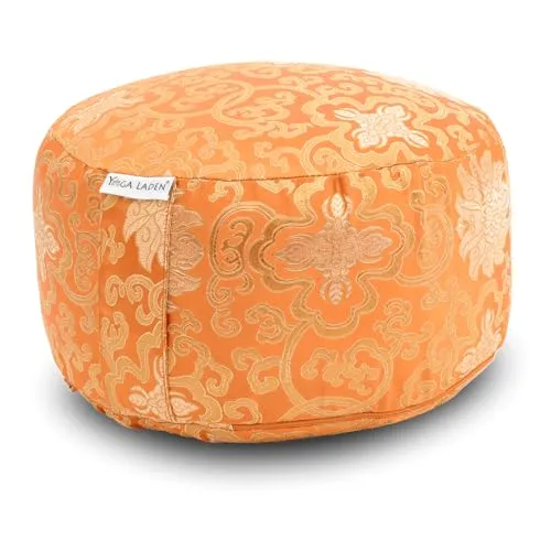 Yoga Laden Meditationskissen Yogakissen Brokat 15cm - Yoga Sitzkissen mit waschbarem Bezug - Yoga Kissen Bodenkissen mit Bio Buchweizenschalen Füllung