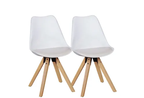 Wohnling 2er Set Retro Esszimmerstuhl Lima weiß - Esszimmerstühle im skandinavischen Design mit stabilen Holzbeinen und pflegeleichtem Kunstleder, ideal kombinierbar mit Retro Esstischen.