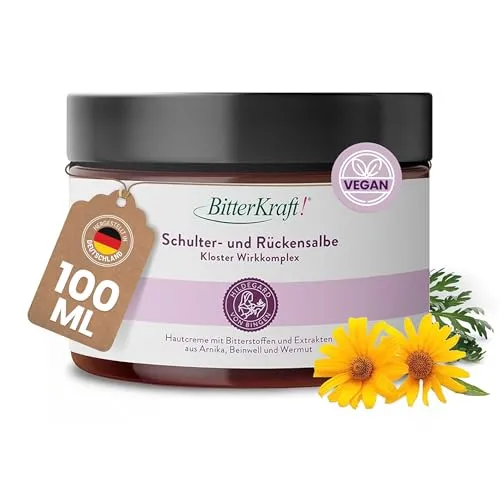 BitterKraft! Schulter- und Rückensalbe Hildegard von Bingen 100 ml – Kräutersalbe mit Arnika, Wermut & Ölen aus Rosenblättern, Rosmarin & Sanddorn – Muskelentspannung – 100% Natur – Made in Germany