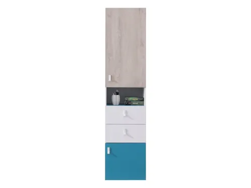 Regal Eiche Blau mit 2 Schubladen – 45x190x40 cm - Elegantes Regal aus Holzwerkstoff für Ihr Wohnzimmer. Mit 2 praktischen Schubladen und universell montierbaren Türen bietet es viel Stauraum und passt perfekt in jedes Zuhause.