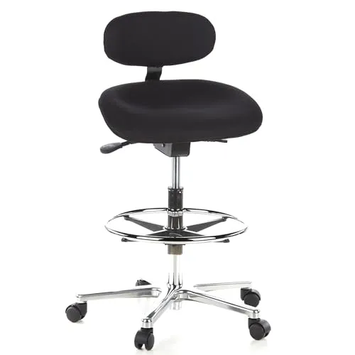hjh OFFICE 608300 Arbeitsstuhl hoch - Ergonomische Stehhilfe für Büro - Bürostuhl mit höhenverstellbarer Rückenlehne und Sitzhöhe, ideal für erhöhte Arbeitsplätze. Robuste Polsterung und verchromtes Fußkreuz für hohen Komfort und Stabilität.