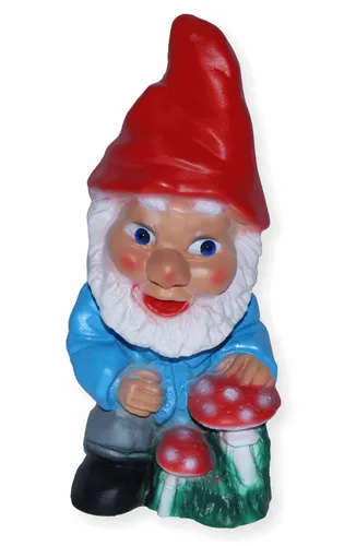 Deko Figur Zwerg H 20 cm Gartenzwerg mit Pilzen stehend Gartenfigur Kunststoff
