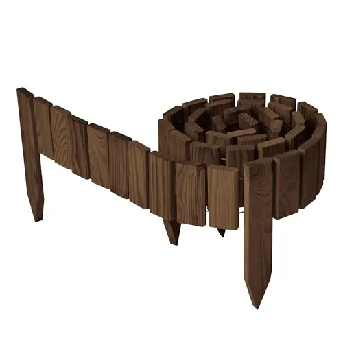 Garronda Beeteinfassung Holz Rollzaun 10 cm x 200 cm - Flexibler Holzzaun aus imprägniertem Holz, wetter- und schädlingsbeständig. Ideal zur kreativen Abgrenzung von Beeten und Pflanzen im Garten.