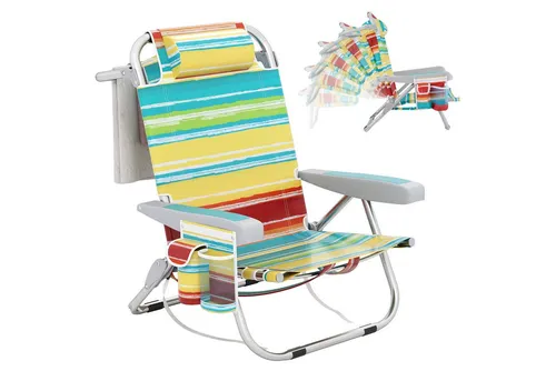 COSTWAY 2er Klappbare Strandstühle mit verstellbarer Rückenlehne - Verstellbare Rückenlehne & gepolsterte Kopfstütze für optimalen Komfort. Klappbar und leicht, ideal für verschiedene Outdoor-Aktivitäten. Praktische Taschen und Handtuchhalter für einfachen Zugriff auf Ihre Utensilien.