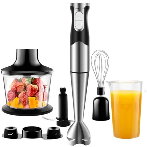 NWOUIIAY 6-in-1 Stabmixer Set - Vielseitiges 6-in-1 Stabmixer Set mit 1200W Leistung, ideal zum Pürieren, Hacken und Schlagen von Babynahrung, Suppen und mehr. Ergonomisches Design für müheloses Handling und einfache Aufbewahrung.