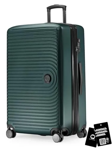 Hauptstadtkoffer Mitte - Großer Hartschalenkoffer + Digitaler Namensschild, TSA, 4 Rollen, Check-In Gepäck mit XL-Erweiterung, Reisegepäck 77cm, Koffer bis 23kg Gepäck, 130 Liter, Waldgrün
