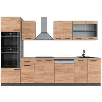 Vicco Küchenzeile R-Line 300 cm, Goldkraft Eiche/Anthrazit - Modulare Küchenzeile mit Hochschrank, ideal für individuelle Raumgestaltung. Höhenverstellbare Füße für perfekte Anpassung an Ihre Küche.