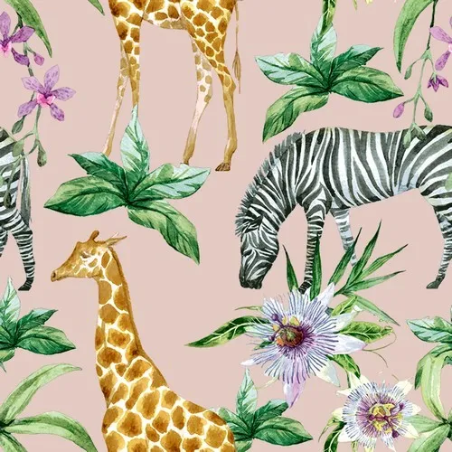 Servietten Zebras & Girafes Zebras Giraffen Tiere Passionsblumen Deko 33x33cm 20