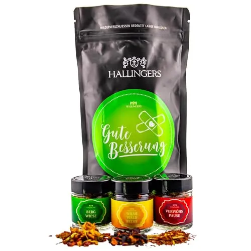 Hallingers Glückwünsche Wundertüte Geschenkset Kräutertee, Früchtetee & Roibusch Tee - Wunsch Genesung - Made in Germany