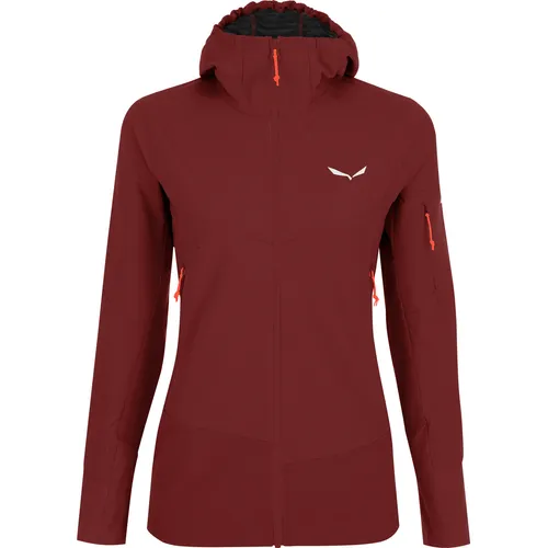 Salewa Women's Agner DST Jacket - Softshelljacke in Rot, Gr 40 - Windabweisende Damen-Softshelljacke für alpine Touren mit Stretch und Kapuze; ideal für Hochtouren und Alpinklettern.