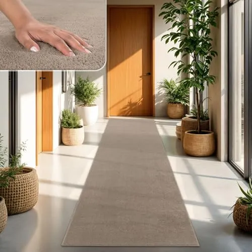 TT Home Wohnzimmer Teppich Kurzflor Anti-Rutsch Rückseite Unifarben Modern Waschbar, Farbe:Taupe, Größe:60x100 cm