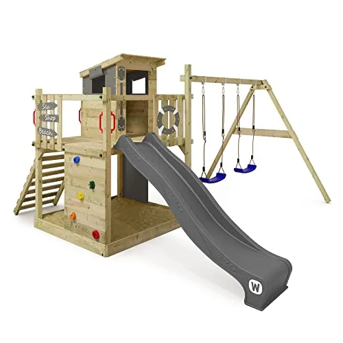 Wickey Spielturm Smart Camp – Kletterturm mit Rutsche, Schaukel & Spielhaus - Schaukeln – Hochwertiger Kletterturm mit 10 Jahren Garantie, ideal für Kinder ab 3 Jahren, ausgestattet mit Doppelschaukel, Rutsche und Sandkasten für endlosen Spielspaß.