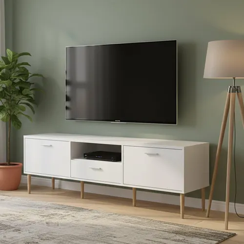 Dmora TV-Schrank Heloise 177,2 cm Weiß mit Schublade