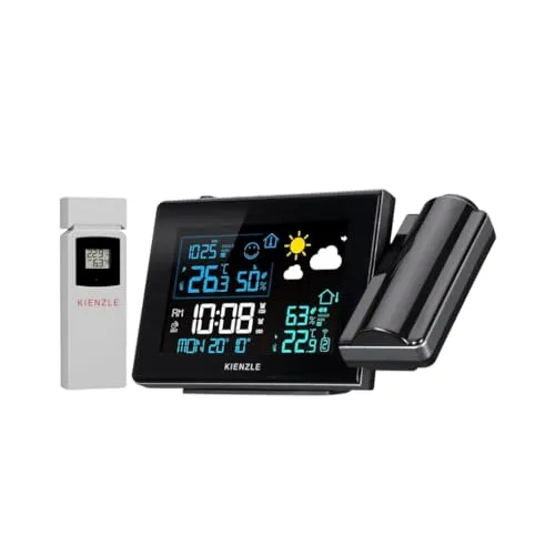 Kienzle Funk-Wetterstation mit Projektion - Wettersensoren mit digitaler Anzeige und praktischer Projektionsfunktion für die aktuelle Wettervorhersage. Inklusive Außensensor und 2 Jahren Herstellergarantie.
