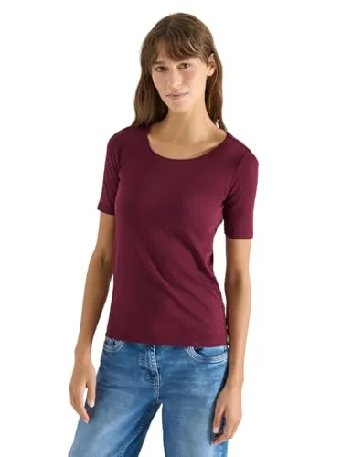 Cecil Basic T-Shirt mit Rundhals in Unifarbe Sweet Grape red XL