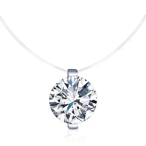 Unendlich U Kreativ Solitär Kette 925 Sterling Silber Zirkonia Damen Halskette Anhänger Transparente Angelleine Nylonkette, Silber