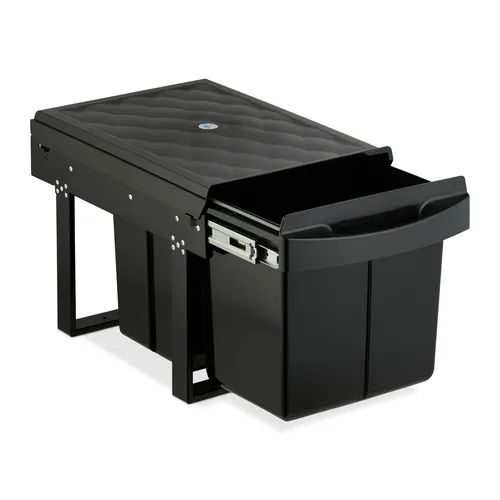 relaxdays Einbaumülleimer Schwarz, 15 L & 2 x 8 L - Praktischer Einbaumülleimer für die Küche mit drei Behältern zur effektiven Mülltrennung. Platzsparend unter der Spüle montierbar, mit Vollauszug und aufklappbarem Deckel für einfachen Zugriff und Geruchsvermeidung.