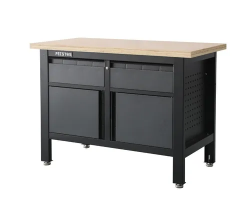 FEISTOS Werkbank Titos 3 - Stilvolle Werkstatteinrichtung - Werkbänke mit Lochwand, Anthrazit/Schwarz, 120x60x87 cm. Robuste Konstruktion, massive Arbeitsplatte und modularer Stauraum für eine effiziente Werkstatt!