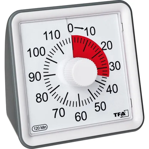 TFA Dostmann VISUAL Timer Weiß analog – Zeit sichtbar machen - Der VISUAL Timer zeigt den Zeitablauf durch eine rote Anzeige anschaulich an. Ideal für Schule, Hausaufgaben oder Spielzeitbegrenzung. Mit einstellbarem Signalton und lautloser Funktionsweise für ungestörtes Arbeiten.
