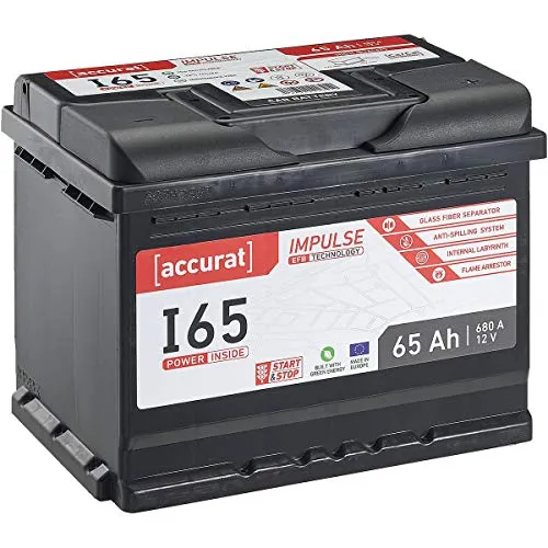 Accurat EFB Batterie I65-12V, 65Ah, 680A, Impulse, wartungsfrei - Autobatterie, Starterbatterie, Start-Stop Batterie für SUV, PKW, Lieferwagen