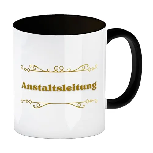 Anstaltsleitung Kaffeebecher in schwarz eine schöne Tasse für Eltern und Abteilungsleiter lustiger Kaffeebecher in schwarz Chef Büro Irrenhaus Kaffeetasse mit Spruch goldener