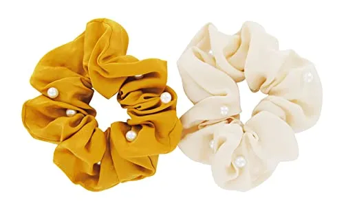 axy XXL Scrunchie Haargummi mit Perlen Set - 2x Stoff Haargummis Zopfhalter Zopfgummi Haarteil Haarband Scrunchies Doppelpack (Set 16)