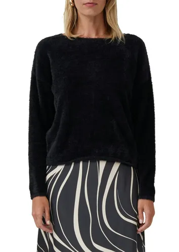 S.OLIVER BLACK LABEL Strickpullover Damen Gr. 40 schwarz - Flauschiger Strickpullover für Damen mit U-Boot-Ausschnitt, langärmelig und aus elastischem Material für besten Tragekomfort. Ideal für einen lässigen Look.