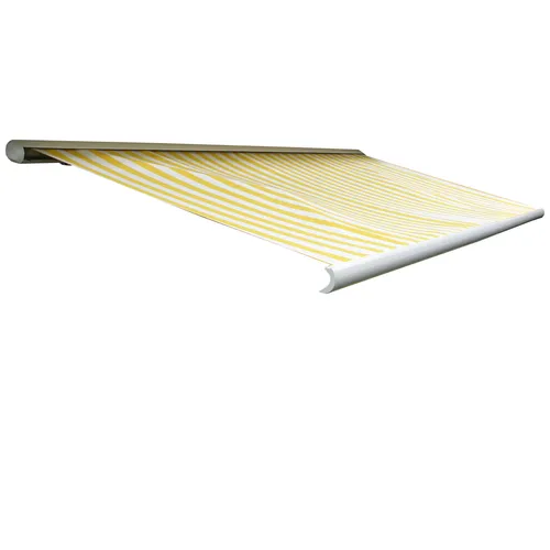 Mendler Elektrische Kassettenmarkise T123AM 4,5x3m - Vollkassette Markise in Gelb/Weiß mit motorisiertem und manuellem Betrieb. Ideal für entspannte Sommertage auf Terrasse oder Balkon.