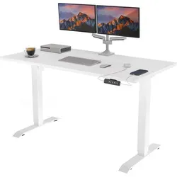 POKAR Höhenverstellbarer Schreibtisch Höhenverstellbar Elektrisch Bürotisch mit Tischplatte, Größe:160x80, Farbe:Weiß + Weiß - Weiß