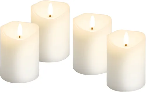 GOOBAY 77780 - LED Echtwachskerze 4er Set, weiß, warmweiß mit Timer - Dekoration: 4er Set LED-Echtwachskerzen mit realistischer Flamme und praktischer Timerfunktion für stimmungsvolle Beleuchtung - sicher und ohne Brandgefahr.