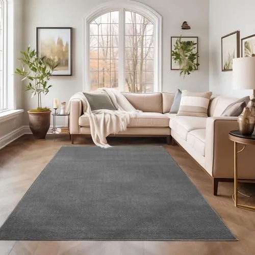 SIMPEX Kurzflor Teppich Wohnzimmer Schlafzimmer Läufer Flur Esszimmer Küchenteppich Einfarbig Modernes Design 11 mm Florhöhe Flauschig Kuschelweich, Grau, 60 x 100 cm