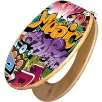banjado WC-Sitz Bambus Motiv Graffiti - Umweltfreundlich & Stilvoll - Toilettendeckel aus hochwertigem Bambus mit einzigartigem Graffiti-Motiv, bruchsicheren Edelstahl-Scharniere und einfacher Montage für ein modernes Bad.