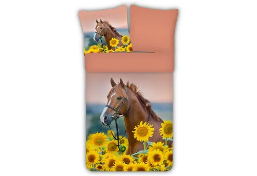 ESPiCO Kinderbettwäsche Pferd Sonnenblumen - Bettwäsche-Set 2-teilig aus 100% Baumwolle, mit wendbarem Design und tollen Pferdemotiven, ideal für Pferdefans und einen gemütlichen Schlaf.