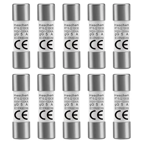Heschen 10 Stück Zylindrische Keramikrohrsicherung RT18-32 (RO15) 10x38mm 5A 500V CE