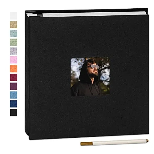 Yopih Selbstklebende 10x15 Fotoalbum zum Selbstgestalten Groß leinen Photoalbum mit 40 Weißen Seiten, Hochzeit Jahrestag Geburtstag Geschenke, mit einem Kugelschreiber, 33x32 cm, Schwarz
