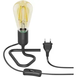 ledscom.de Tischlampe TRIN Lampen-Fassung schwarz Stecker Schalter + E27 LED Vintage gold max. 814lm extra-warmweiß 3-Stufen