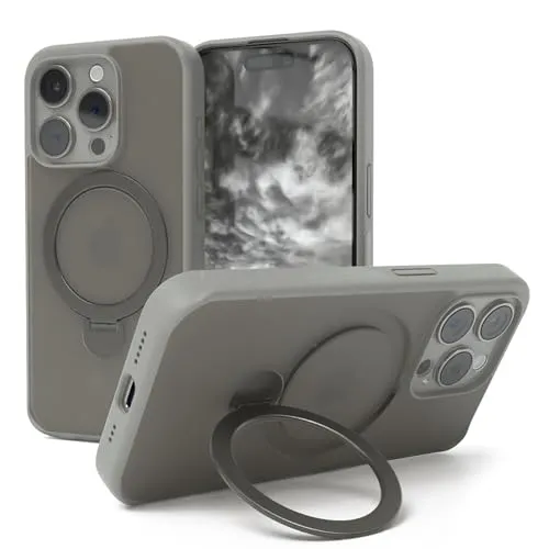 EAZY CASE - MagSafe Handyhülle für iPhone 15 Pro kompatibel mit MagSafe Hülle mit Ständer kompatibel mit iPhone 15 Pro Hülle mit 360° Ring & Magnetfunktion zum Aufstellen stoßfest Cover in Anthrazit