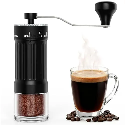 Euqvunn Kaffeemühle Manuell mit Keramischem Mahlwerk, 40 Präzise Einstellbare Mahlgrade für French Press, Pour-Over, Moka-Kanne & Mehr, 30g Kapazität