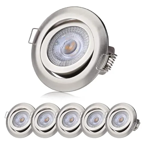 Sweet Led | LED Einbaustrahler 230V flach dimmbar in 3 Stufen - Einbauleuchten 5W 360lm 3000K warmweiß - LED Spots Decke 68mm Lochmaß - Deckenstrahler schwenkbar | rund - Farbe chrom-nickel - 6er Set