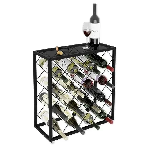 Lenmar LOFT 1-25 Weinregal aus Metall, 25 Flaschen - Weinregal für 25 Flaschen, robust und stilvoll mit Wandmontage. Hergestellt aus schwarzem Metall und solidem Kiefernholz, ideal für Weinliebhaber!